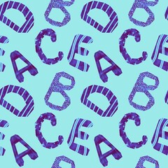 Cartoon alphabet seamless kindergarten pattern for wrapping paper and fabrics