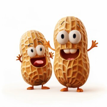 Naklejki funny 3d peanuts with eyes, smile with arms and legs  in cartoon style isolated on white background