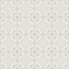 Outline ethnic abstract background. Seamless pattern with symmetric geometric ornament. Can be used for coloring books and pages, textile print, page fill. Vector illustration
