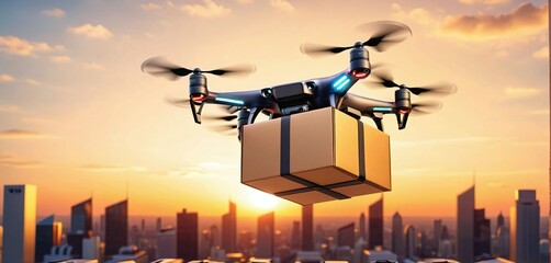 Conceptual presentation of an intelligent parcel drone that will deliver shipments by air in the future and speed up the logistics and transportation of mail items