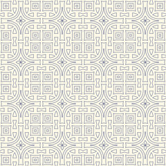 Outline ethnic abstract background. Seamless pattern with symmetric geometric ornament. Can be used for coloring books and pages, textile print, page fill. Vector illustration