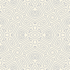 Outline ethnic abstract background. Seamless pattern with symmetric geometric ornament. Can be used for coloring books and pages, textile print, page fill. Vector illustration