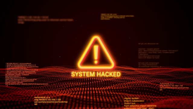 Business server show security hacked alert warning sign, Hacker access private confidential database, Cyber attack data protection system exploit concept, hacking computer tech screen 3d rendering