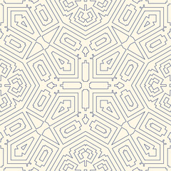 Outline ethnic abstract background. Seamless pattern with symmetric geometric ornament. Can be used for coloring books and pages, textile print, page fill. Vector illustration