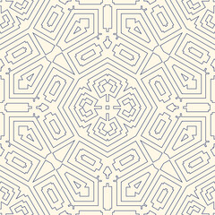 Outline ethnic abstract background. Seamless pattern with symmetric geometric ornament. Can be used for coloring books and pages, textile print, page fill. Vector illustration