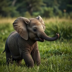 Fototapeta premium Baby Elephant In A Field Of Grass Generative Art