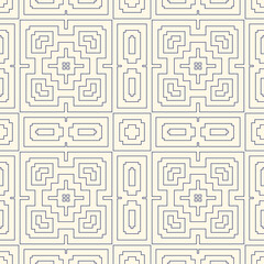 Outline ethnic abstract background. Seamless pattern with symmetric geometric ornament. Can be used for coloring books and pages, textile print, page fill. Vector illustration