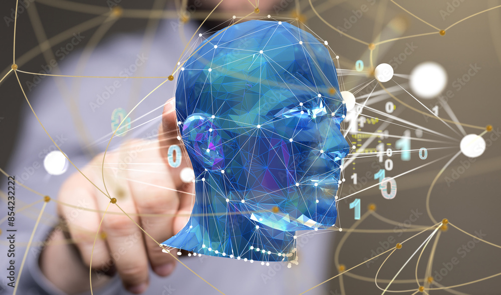 Aufkleber Digital cyberspace with particles and Digital data network connections concept.