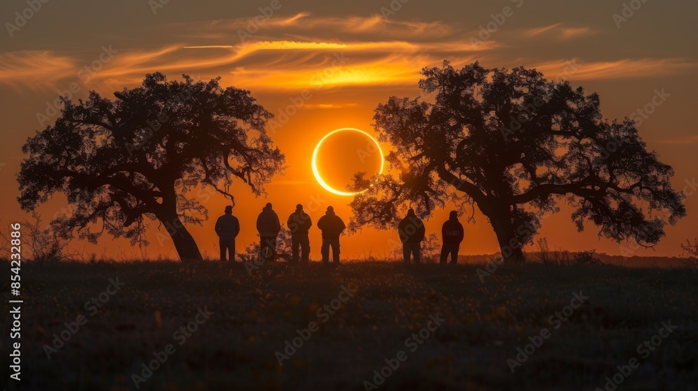 Poster capture the sense of wonder and awe as spectators watch the progression of a partial solar eclipse, 