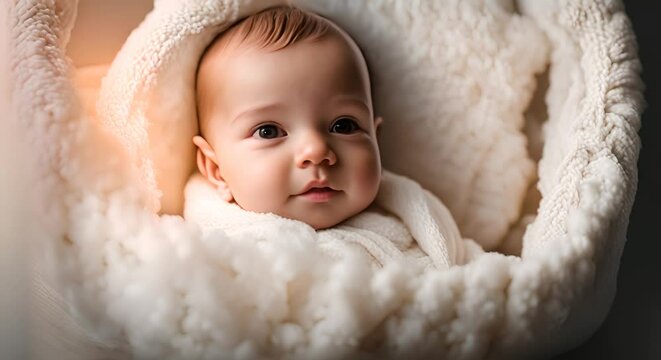 newborn baby resting peacefully in a soft, knitted cocoon, capturing the innocence and tranquility of infancy