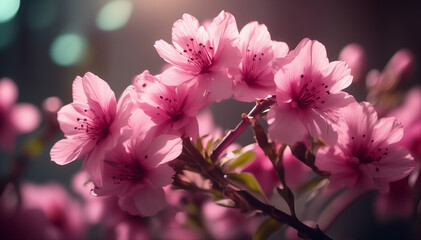 Kwitnące azalie w odcieniach różu: Bukiet azalii o delikatnych płatkach w różnych odcieniach...