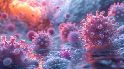 Naklejka premium An immersive 360-degree panorama of cytokines and chemokines, showcasing the signaling molecules involved in immune cell communication and