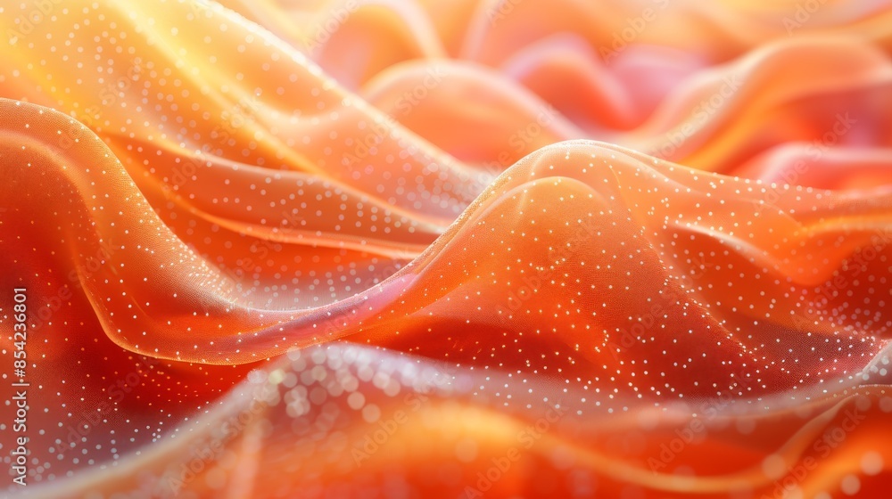 Poster an abstract digital art of a flowing, vibrant texture with glittering particles representing waves o