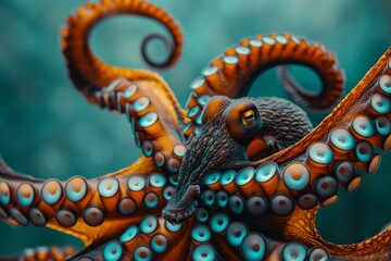 Obraz premium Giant pacific octopus showing its colorful mantle in the ocean
