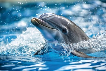 Naklejka premium Dolphin breaking the surface of blue water