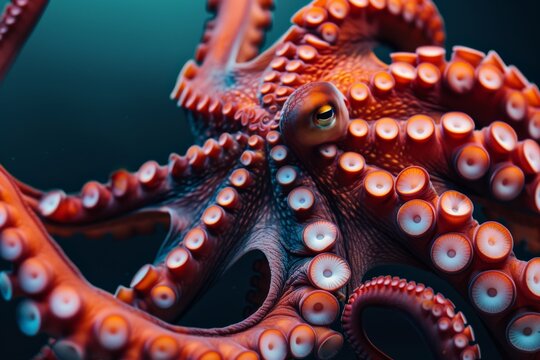 Giant pacific octopus showing its impressive tentacles covered in suckers
