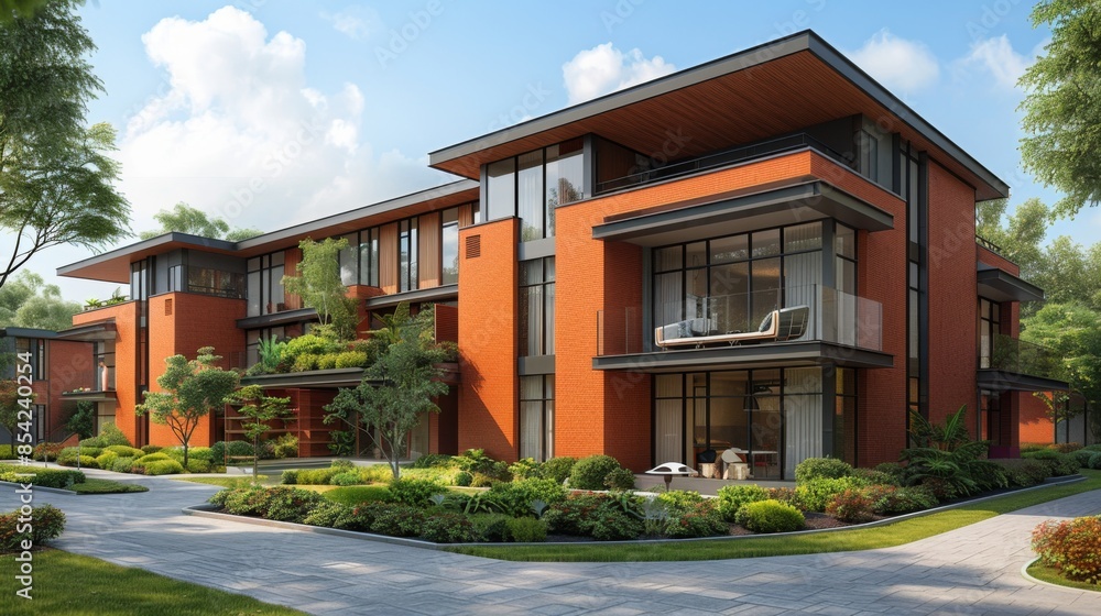 Poster an evocative architectural rendering showcasing the design concept for a new energy-efficient buildi
