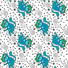 Cartoon animals seamless cats pattern for wrapping paper and fabrics