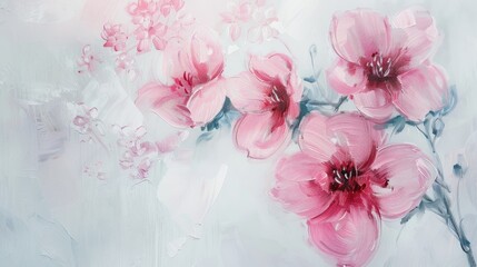 Pink flowers painted on a white backdrop