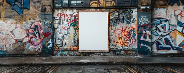 Obraz premium Blank Mock-Up Billboard for Advertising on a Graffiti-Covered Wall in the Street
