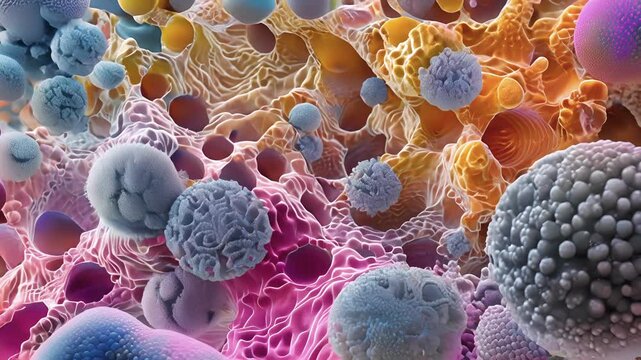 An electron microscope animation of peroxisomes revealing their intricate internal structure and organization of enzymes responsible for breaking down fatty acids.