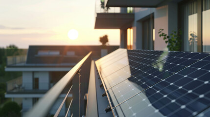 Naklejka premium solar panels installed on the balcony, angular view