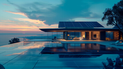 Fototapeta premium solar panels mounted on the roof of a modern house