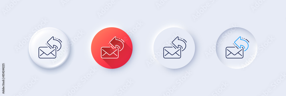 Poster share mail line icon. neumorphic, red gradient, 3d pin buttons. new newsletter sign. phone e-mail sy