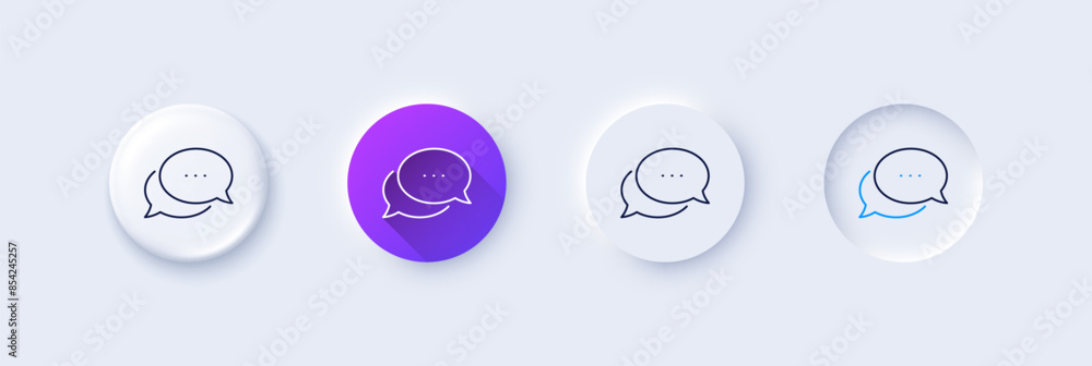 Poster dots message line icon. neumorphic, purple gradient, 3d pin buttons. chat comment sign. speech bubbl
