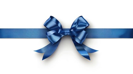 Blue gift bow with silk ribbon on white background