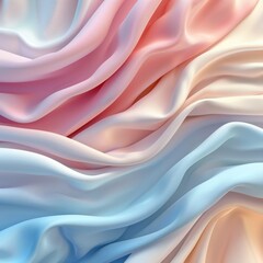 Abstract background of soft, flowing pastel fabric in pink, blue, and white.