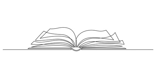 Open textbook continuous one line icon drawing. Book symbol single line vector illustration in doodle style. Education contour linear sign design concept