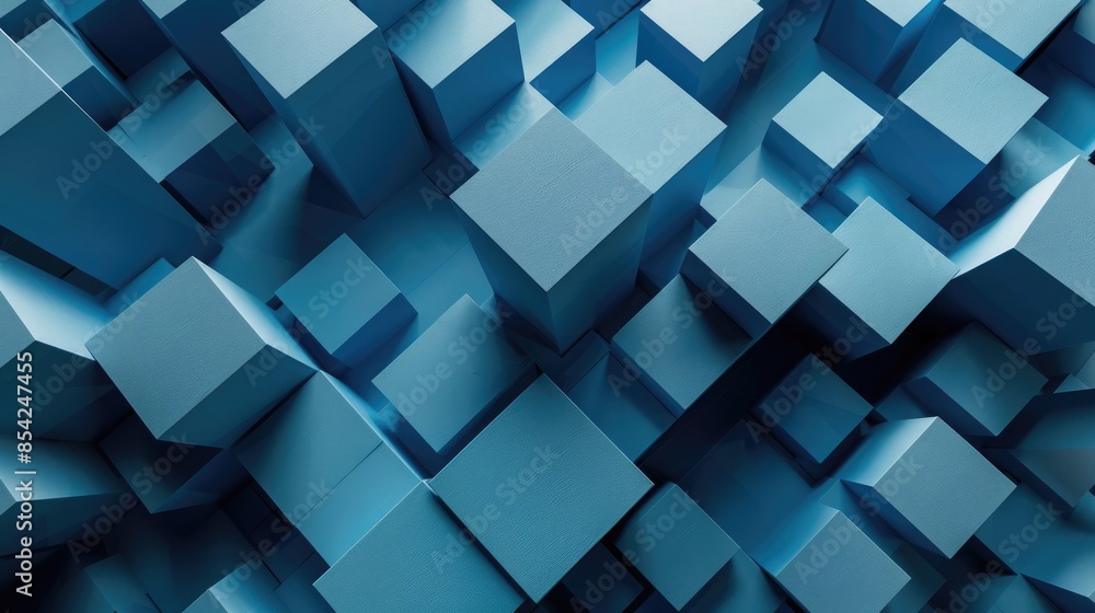 Wall mural top view of 3d blue cubes block geometry - Wall murals