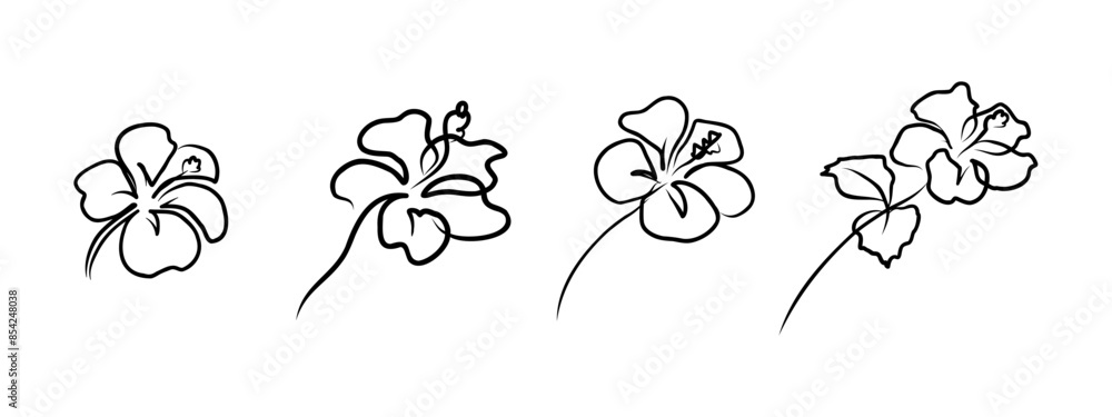 Aufkleber Hibiscus flower in one continuous line drawing. Floral abstract symbol in simple linear style. Organic red herbal tea concept in editable stroke. Doodle outline vector illustration