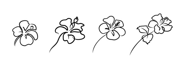 Hibiscus flower in one continuous line drawing. Floral abstract symbol in simple linear style. Organic red herbal tea concept in editable stroke. Doodle outline vector illustration © Olga Rai