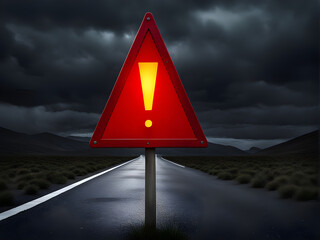 Realistic red caution warning sign for attention exclamation mark traffic sign by 3d render illustration. Generative AI	