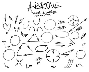 a set of black handwritten doodle arrows in the style of hand-drawn icons vector illustration of a doodle arrow sketch and a set of hand-drawn elements on a white background