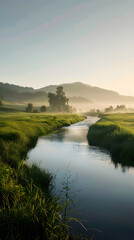 Serene Landscape with Clear Sky Indicating a Sunny Forecast and Promising Day Ahead