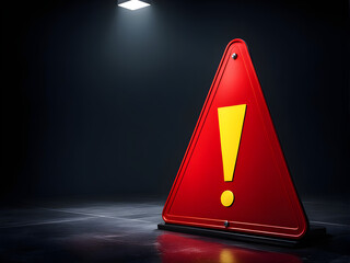 Realistic red caution warning sign for attention exclamation mark traffic sign by 3d render illustration. Generative AI	