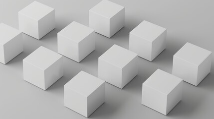 A set of identical cubes each with a small difference in size or placement creating a thoughtprovoking display of asymmetry.
