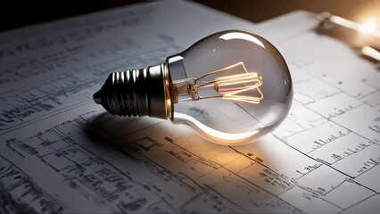 Glowing light bulb on financial charts, symbolizing ideas and innovation in business