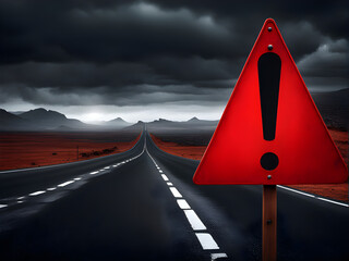 Realistic red caution warning sign for attention exclamation mark traffic sign by 3d render illustration. Generative AI
