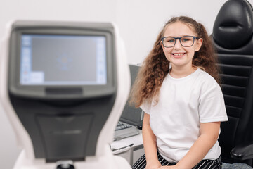 The concept of new ophthalmological and modern technologies, diagnostics and vision treatment. Interior of a modern ophthalmology clinic with modern equipment.