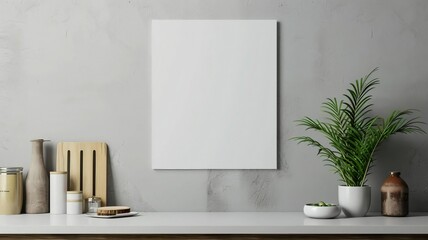 Interior Mockup with Kitchen Background, ISO A Paper Size. 3D Render of Modern Design with Blank Wall Poster