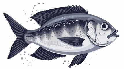 Obraz premium Realistic black and white illustration of a saltwater fish with fine textures and shading detail