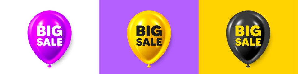 Birthday balloons 3d icons. Big Sale tag. Special offer price sign. Advertising Discounts symbol. Big sale text message. Party balloon banners with text. Birthday or sale ballon. Vector