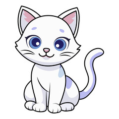 Cute white kitten in cartoon style. Vector illustration. Hero figurine for children's products