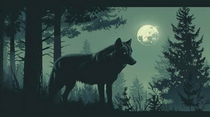 Resolute Lone Wolf Standing Firm in the Isolated Forest, Exuding Confidence Despite the Surrounding Uncertainty illustration 