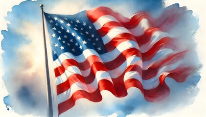 USA Flag, US colors, stars and stripes abstract grunge design. Independence Day background. Corporate concept American flag. Generative AI