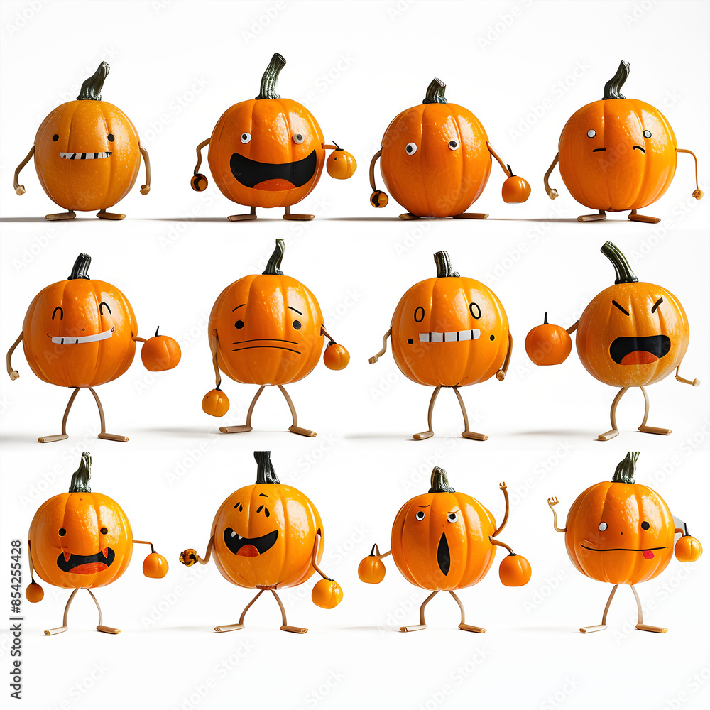 Poster a series of pumpkin characters with different expressions